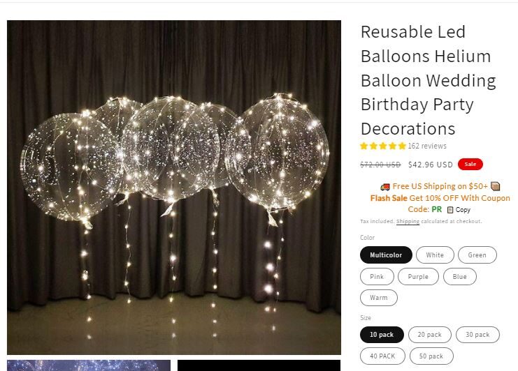 seller's website balloons