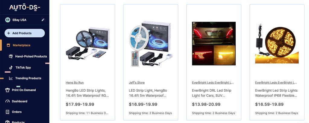 AutoDS marketplace popular dropshipping products