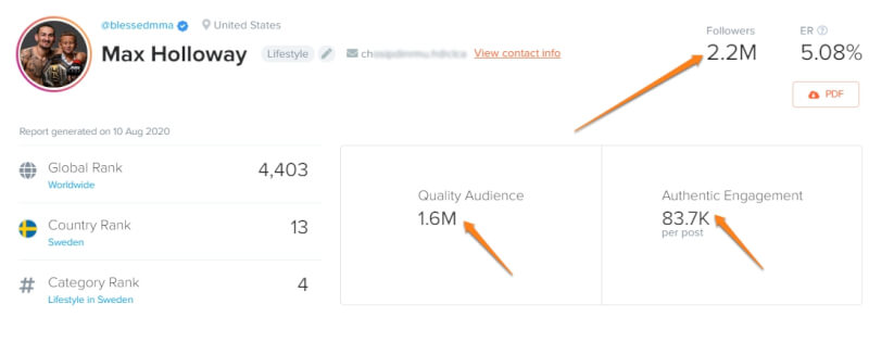 number of followers, quality audience, and authentic engagement: