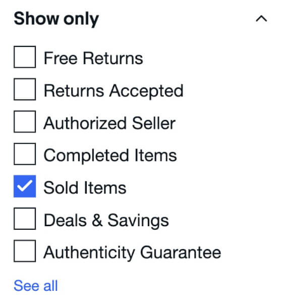 ebay filter by Sold Items