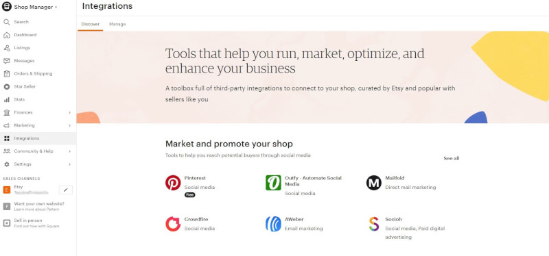 Etsy Shop Manager Overview Integrations