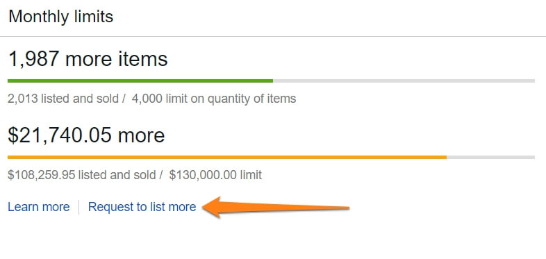 request higher limits ebay