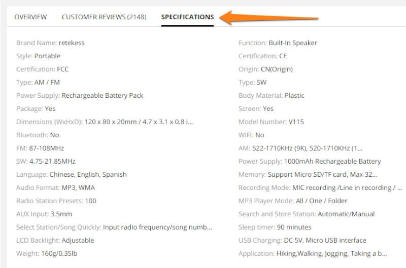 source item specifications dropshipping