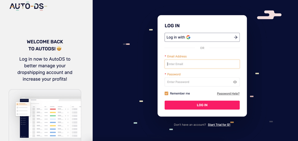 AutoDS login page