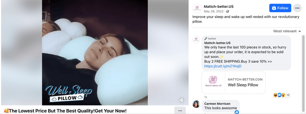 Memory Foam Cloud Pillow Facebook Ad