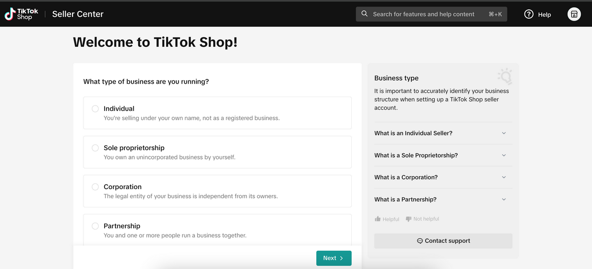 TikTok Shop Seller Account Setup