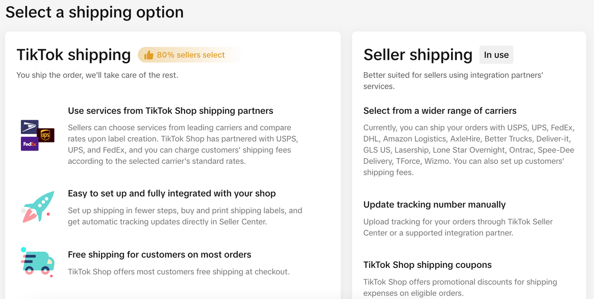 TikTok Shop Shipping Options & Setup