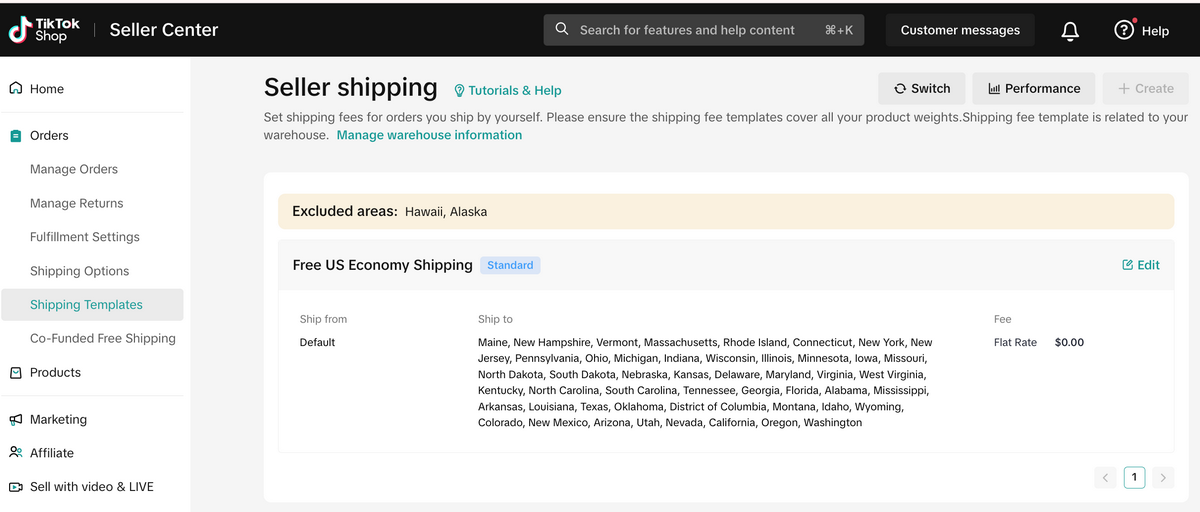 TikTok Shop Dropshipping Shipping Templates