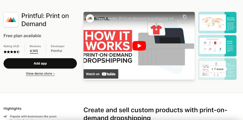 printful shopify dropshipping app
