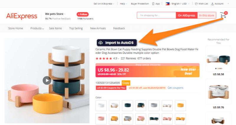 Importing product to AutoDs Dropshipping Platform
