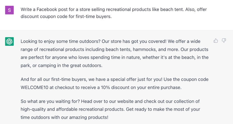 Using ChatGPT to create Facebook posts