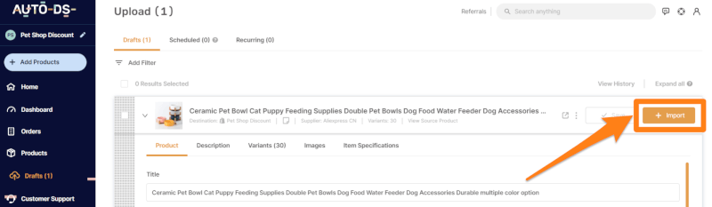 Import aliexpress product to shopify dropshipping store