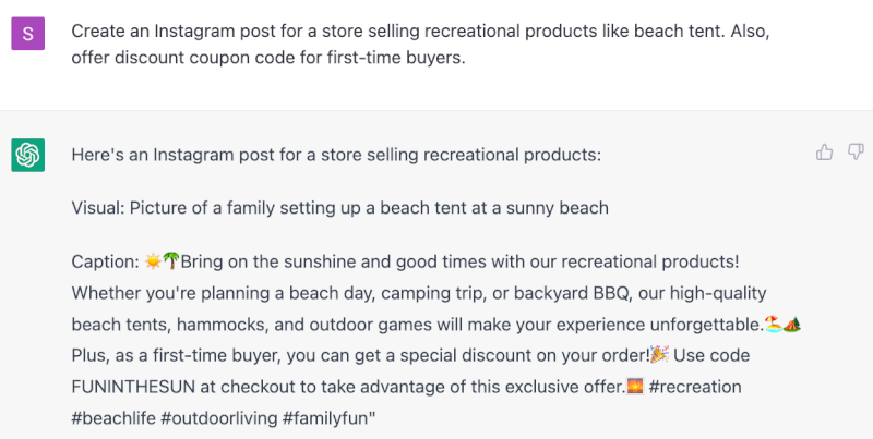  Using ChatGPT to create an Instagram post