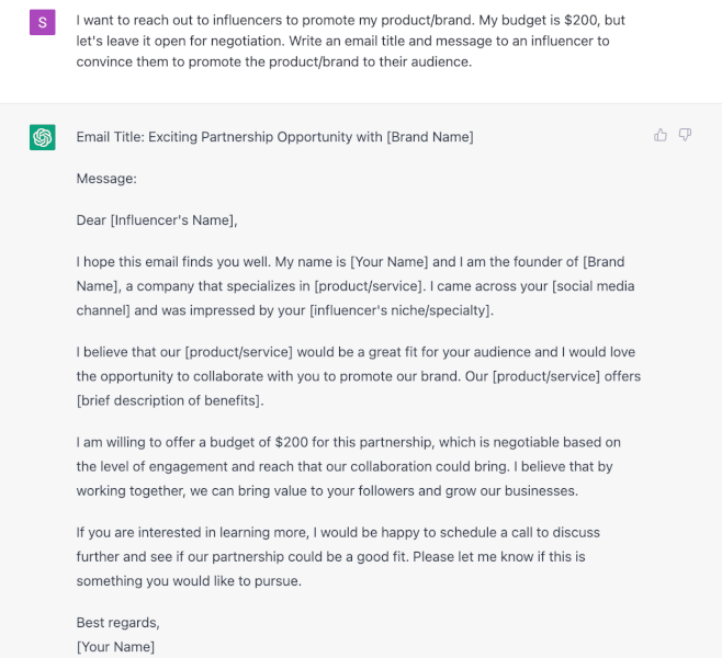 Prepare influencer outreach email with ChatGPT
