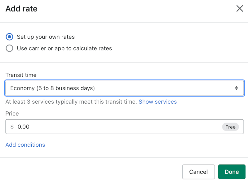 Add shipping rate for shipping zone Shopify dropshipping