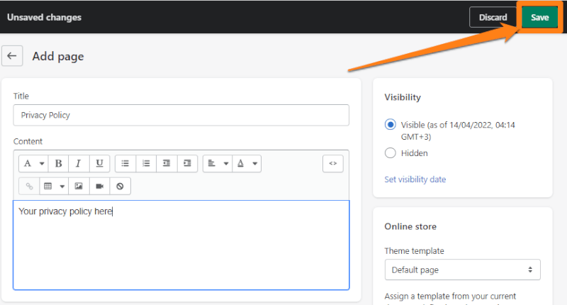 Save Privacy Policy In Shopify