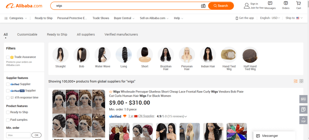 alibaba dropship wigs supplier