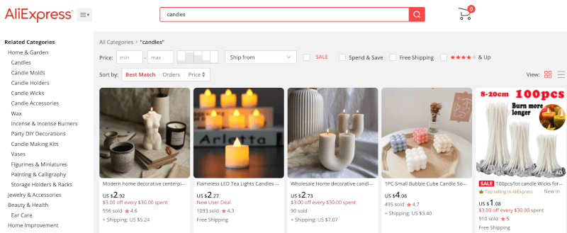 AliExpress candles supplier