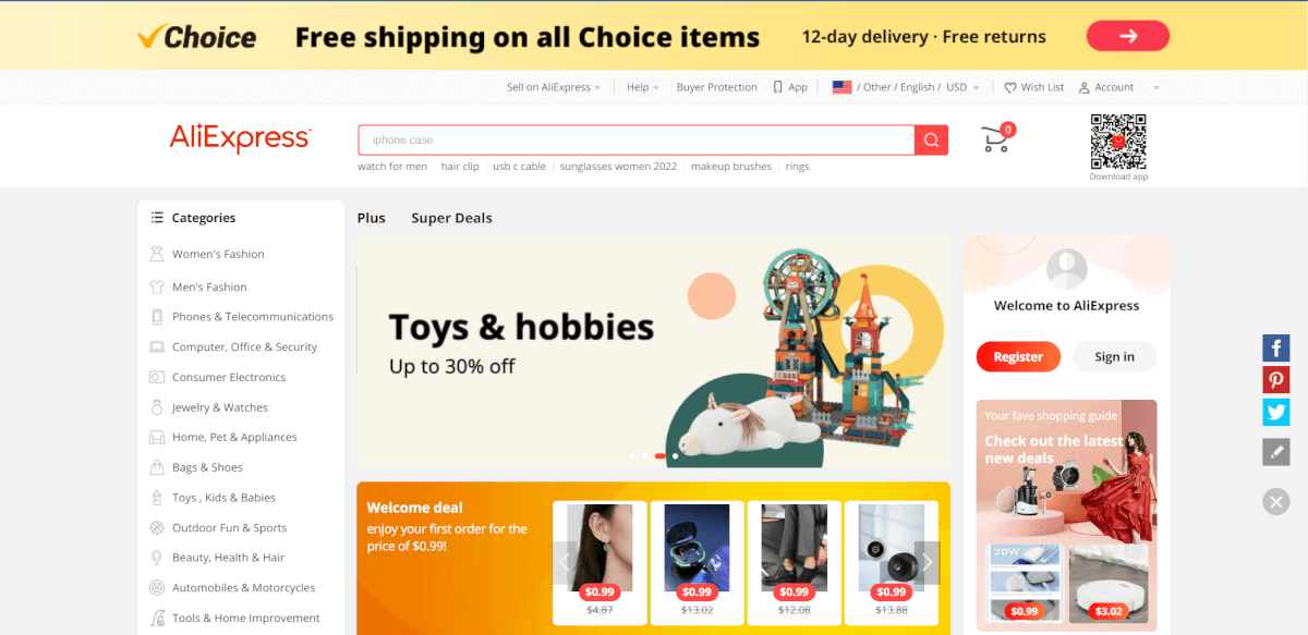 AliExpress landing page