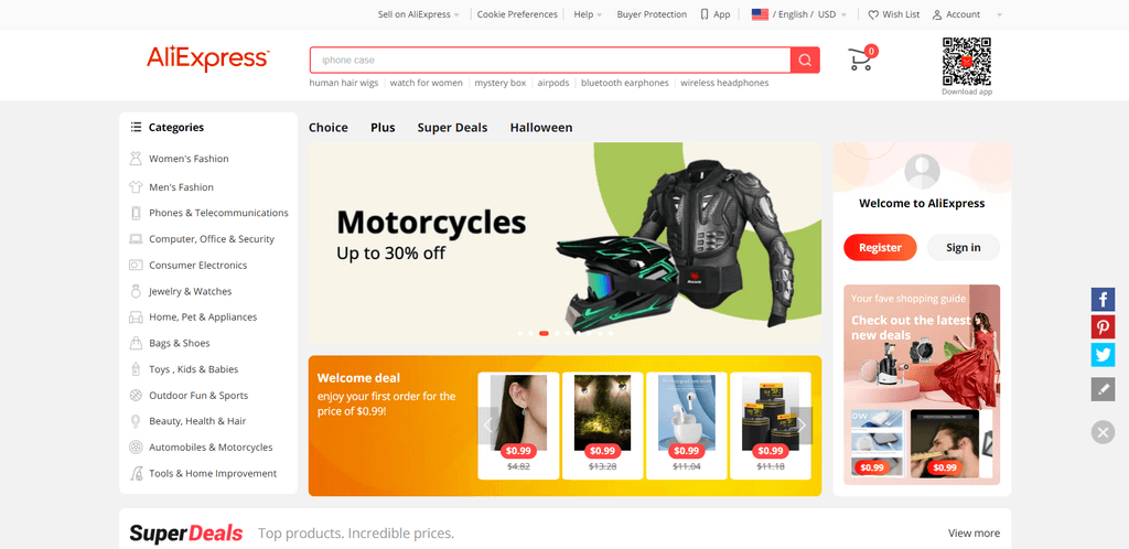 AliExpress landing page