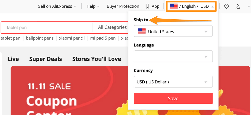 aliexpress shipping location