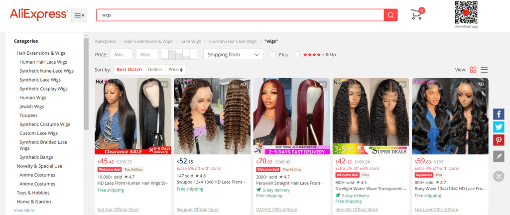 AliExpress wigs