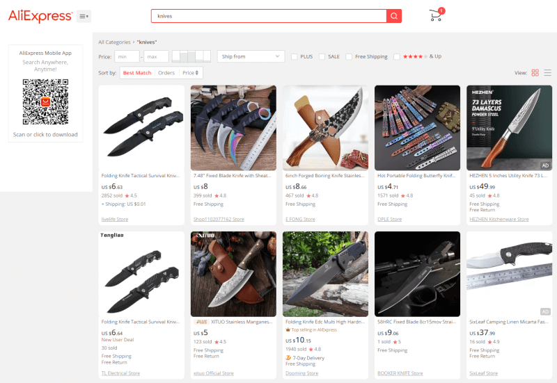 AliExpress Knives Dropshipping Supplier