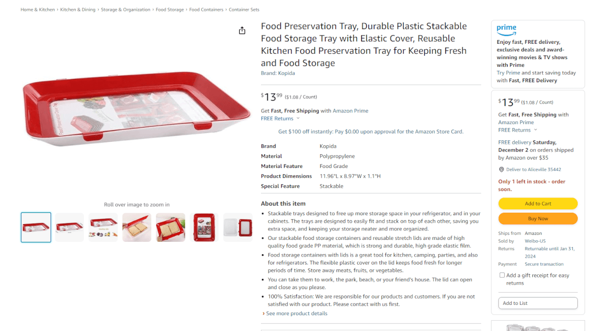 Amazon Food Preservation Tray