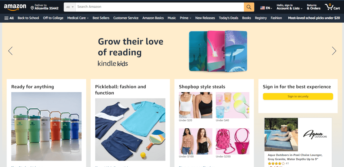 Amazon landing page