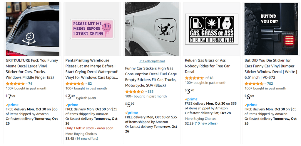 Vehicle Stickers Amazon dropship stickers