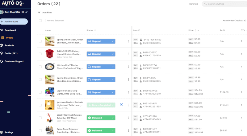 AutoDS Orders page