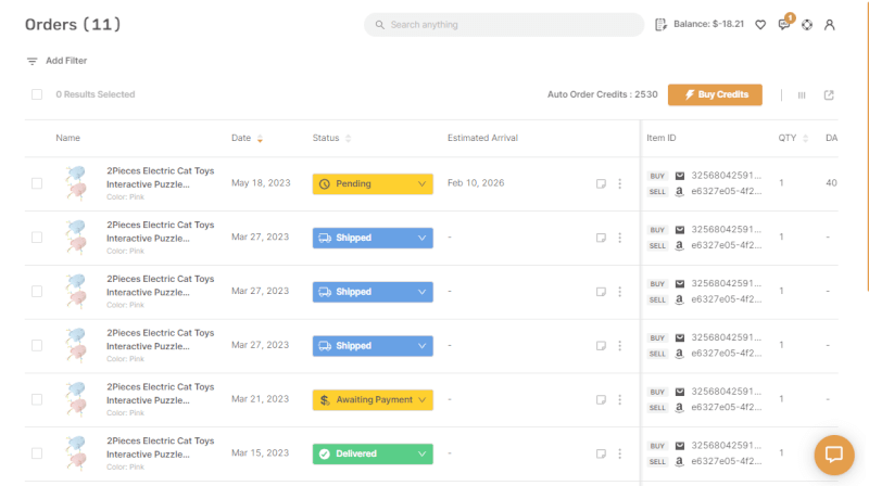 AutoDS Orders Page