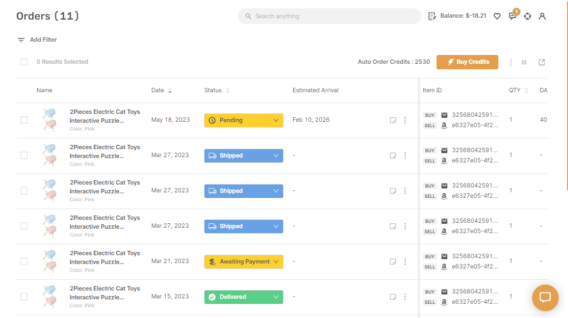 AutoDS Orders Page