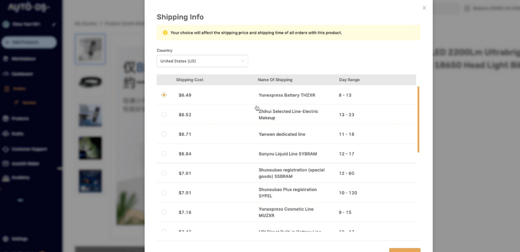 autods product shipping options