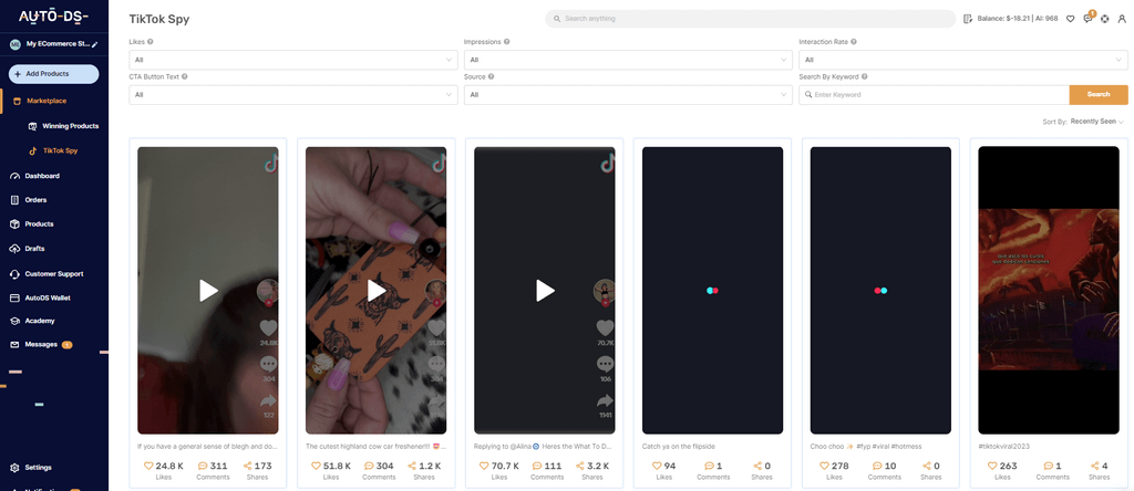 AutoDS Tiktok ad spy