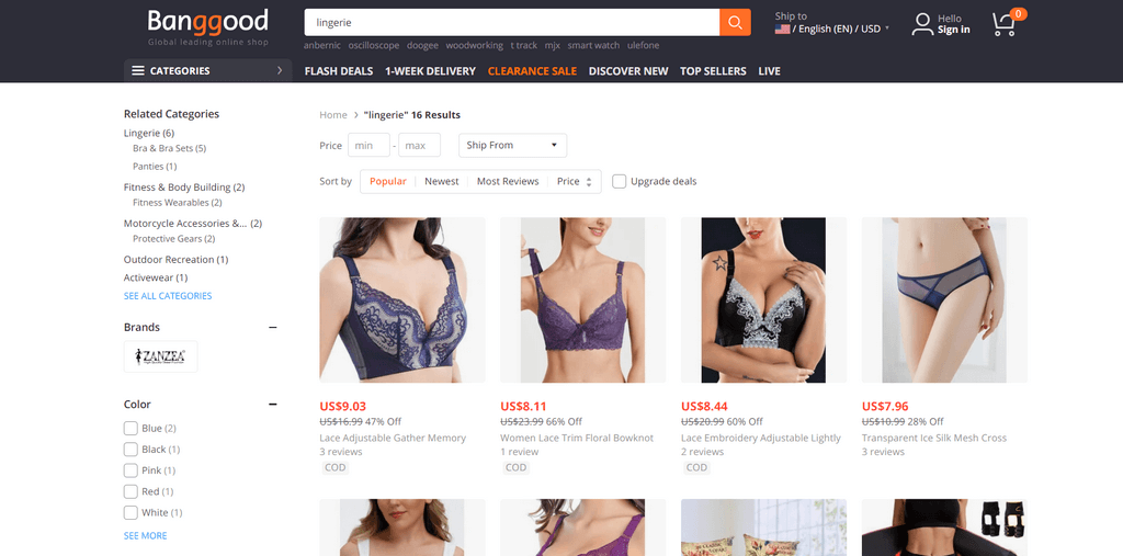 Banggood dropshipping lingerie