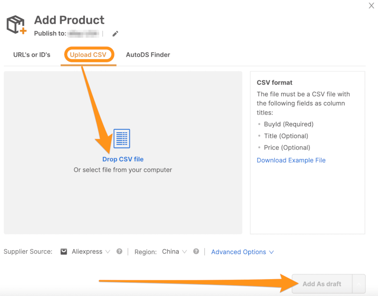 upload csv autods