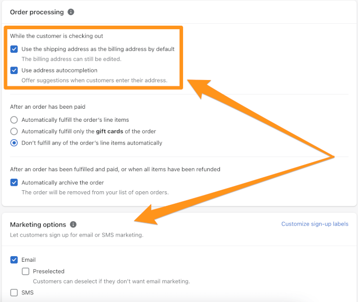 Configure Shopify Dropshipping Store Checkout settings