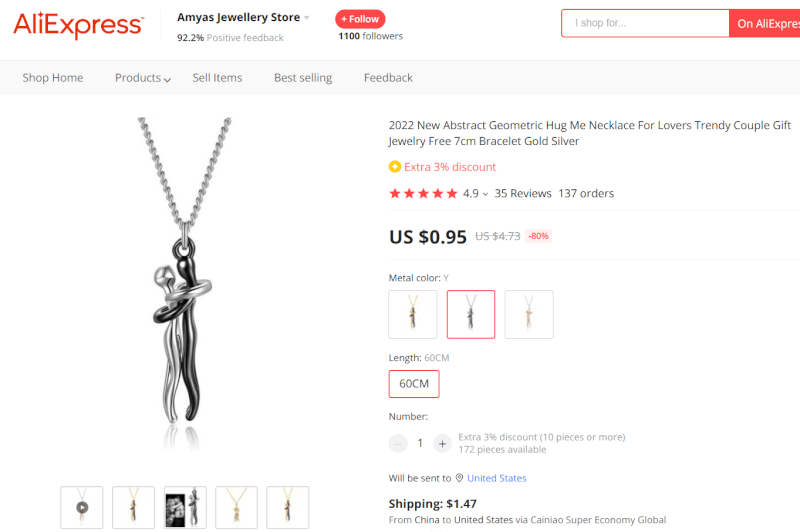 Dropshipping Jewelry Abstract Hug Necklace Source