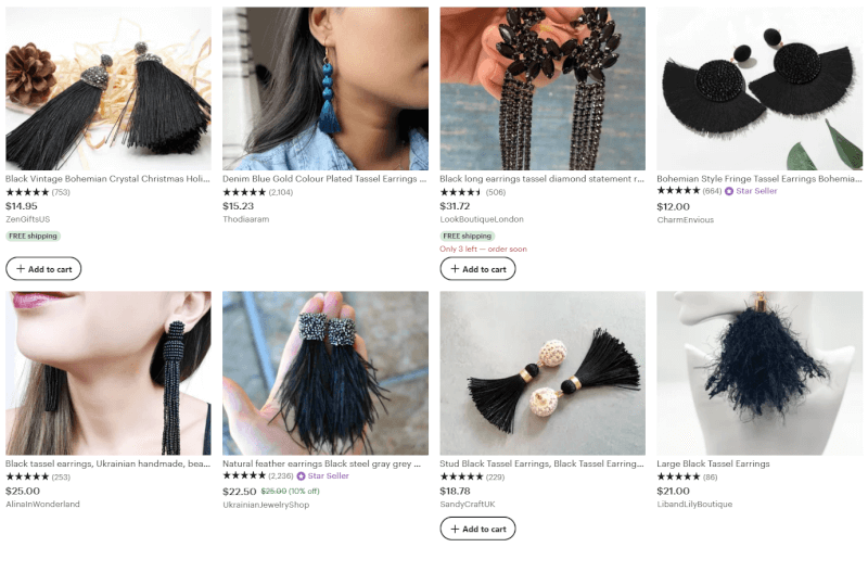 Dropshipping Jewelry Black Drop Tassel Earrings