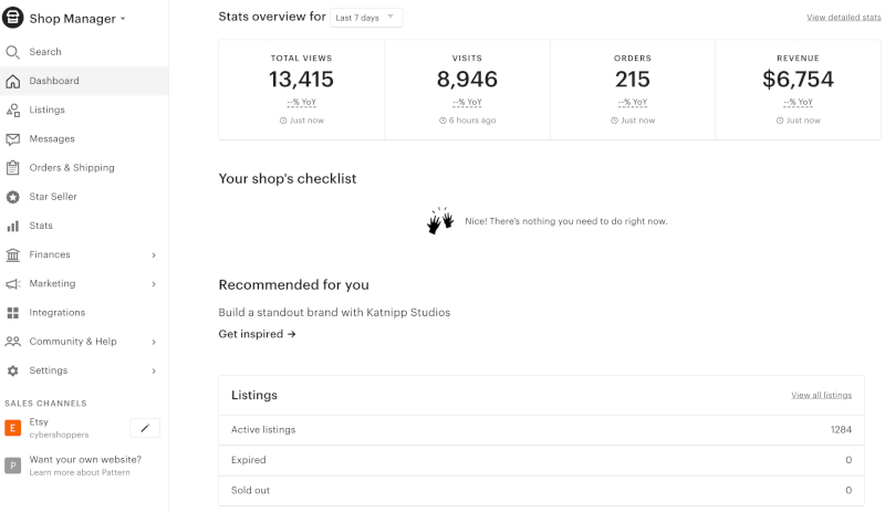 Etsy Shop Manager Overview Listings