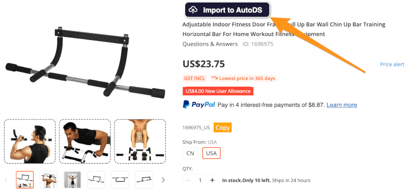 AutoDS product importing tool for Shopify Stores