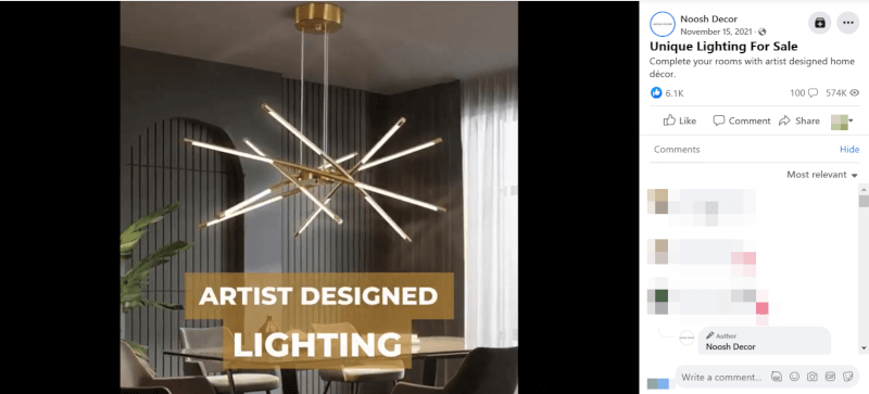 High Ticket Dropshipping Modern Spider Chandelier FB Ad