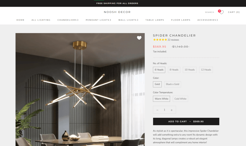 High Ticket Dropshipping Modern Spider Chandelier Seller's Website