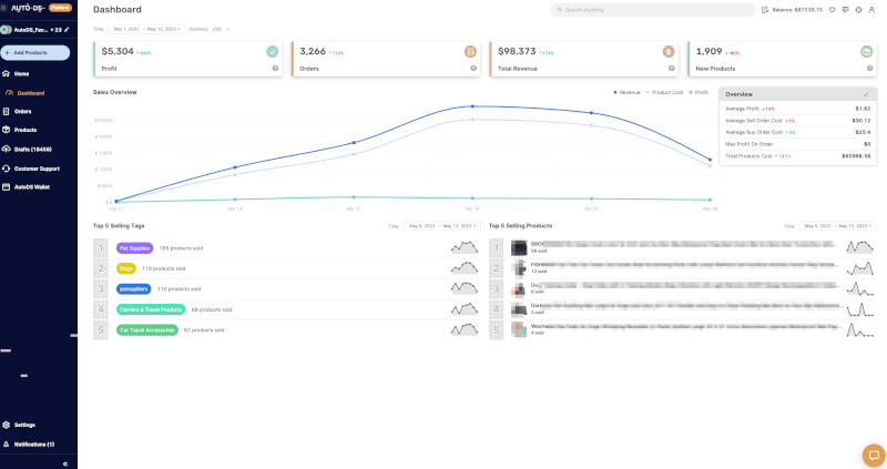 AutoDS dashboard dropship fulfillment