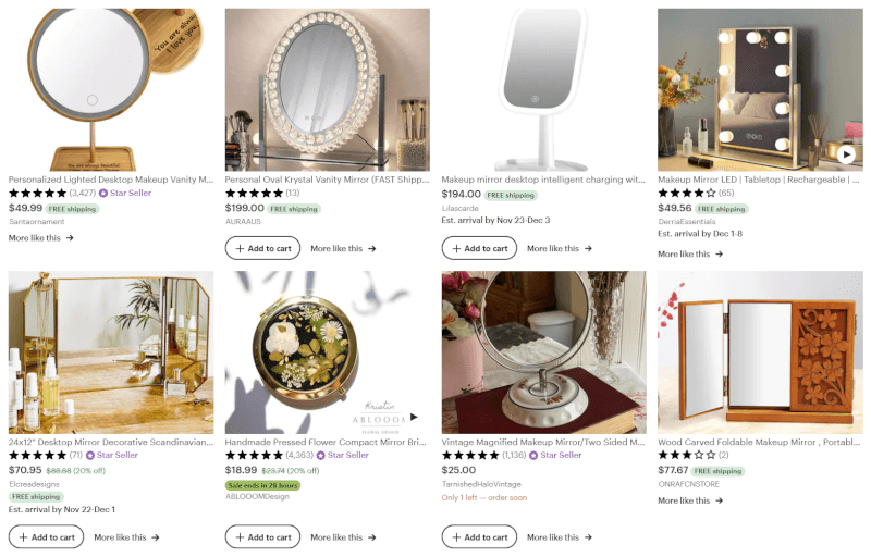 Etsy Dropshipping Makeup Mirrors