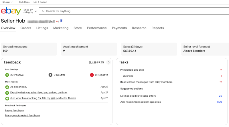overview eBay seller hub