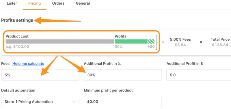 dropshipping profit settings