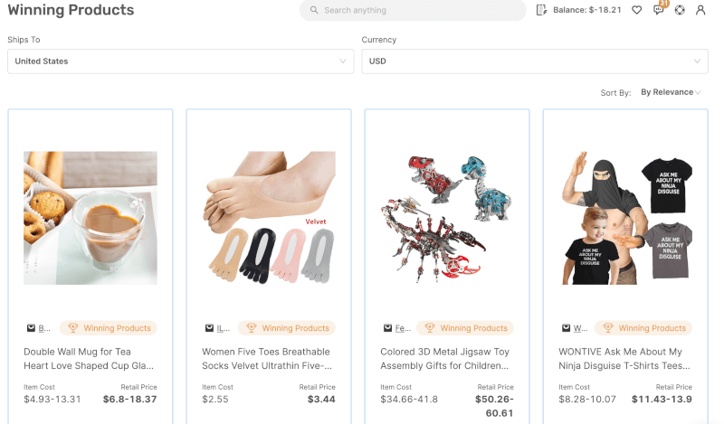 AutoDS Winning Products Hub