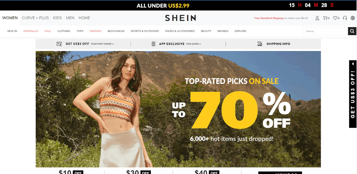 Shein Landing page dropshipping beauty products